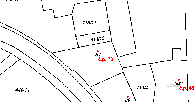 Osice 73 na parcele st. 87 v KÚ Osice, Katastrální mapa