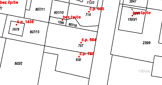 Třebechovice pod Orebem 684 na parcele st. 787 v KÚ Třebechovice pod Orebem, Katastrální mapa