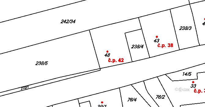 Hrabí 42, Bílá Lhota na parcele st. 48 v KÚ Hrabí, Katastrální mapa