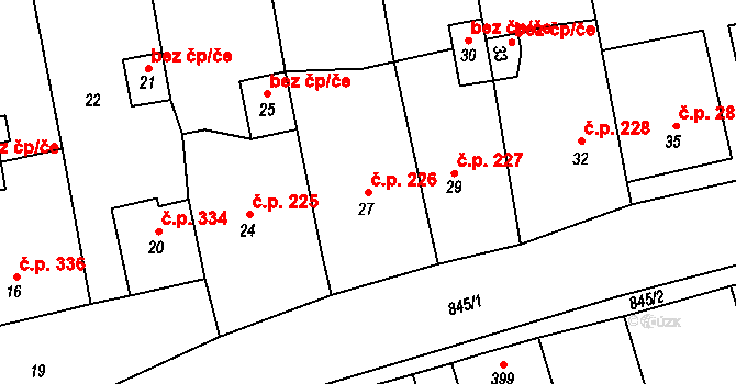 Grygov 226 na parcele st. 27 v KÚ Grygov, Katastrální mapa