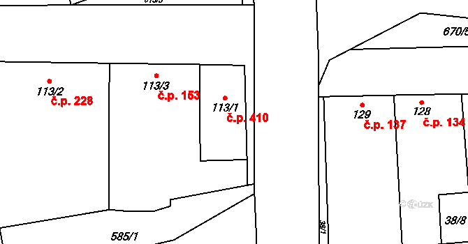 Bohušovice nad Ohří 410 na parcele st. 113/1 v KÚ Bohušovice nad Ohří, Katastrální mapa