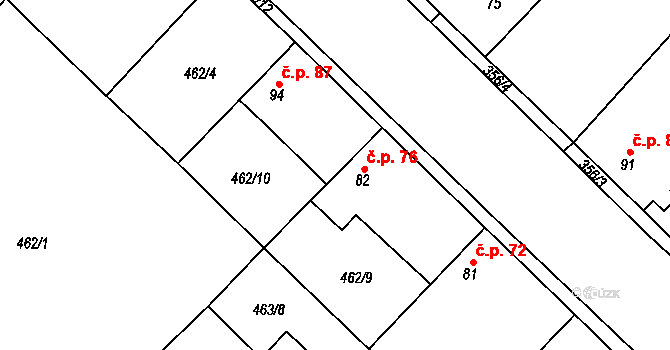 Dušníky 76 na parcele st. 82 v KÚ Dušníky, Katastrální mapa