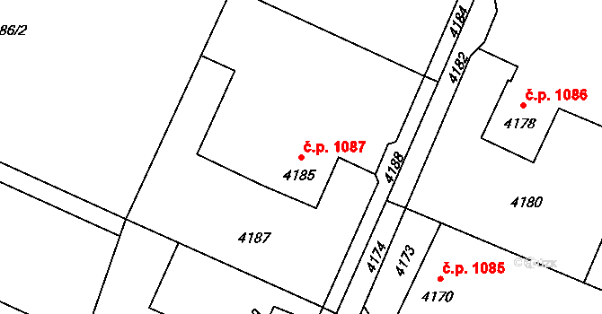 Lutyně 1087, Orlová na parcele st. 4185 v KÚ Horní Lutyně, Katastrální mapa