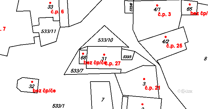 Čábuze 27, Vacov na parcele st. 31 v KÚ Čábuze, Katastrální mapa