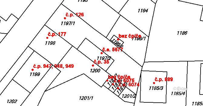 Klíše 5677, Ústí nad Labem na parcele st. 1197/2 v KÚ Klíše, Katastrální mapa
