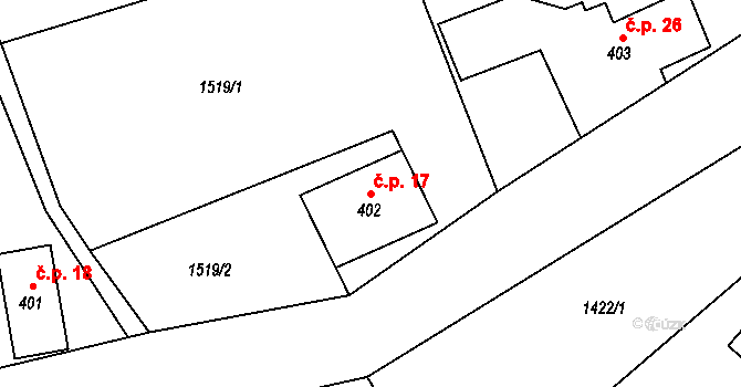 Bredůvka 17, Nekoř na parcele st. 402 v KÚ Nekoř, Katastrální mapa