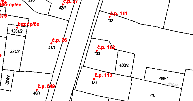 Lysá nad Labem 112 na parcele st. 133 v KÚ Lysá nad Labem, Katastrální mapa