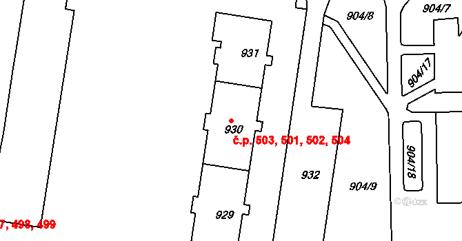 Klášterec nad Ohří 501,502,503,504 na parcele st. 930 v KÚ Klášterec nad Ohří, Katastrální mapa