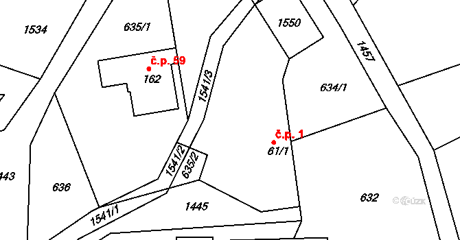 Petrašovice 1, Bílá na parcele st. 61/1 v KÚ Petrašovice, Katastrální mapa