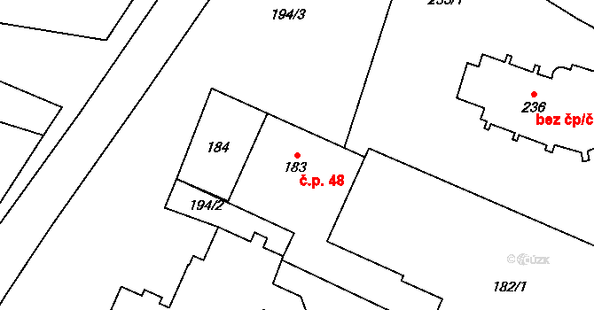 Kratonohy 48 na parcele st. 183 v KÚ Kratonohy, Katastrální mapa
