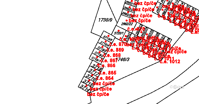 Cheb 867 na parcele st. 3719/2 v KÚ Cheb, Katastrální mapa