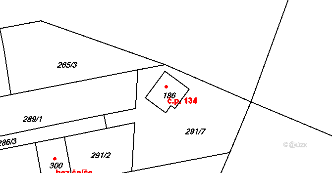 Český Rudolec 134 na parcele st. 186 v KÚ Český Rudolec, Katastrální mapa
