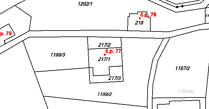 Falknov 77, Kytlice na parcele st. 217/1 v KÚ Falknov, Katastrální mapa