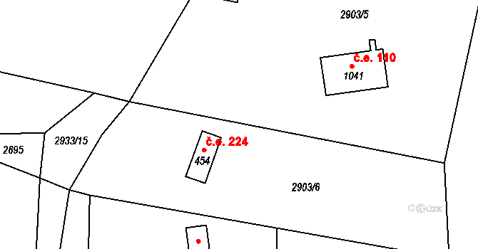Kunžak 224 na parcele st. 454 v KÚ Kunžak, Katastrální mapa