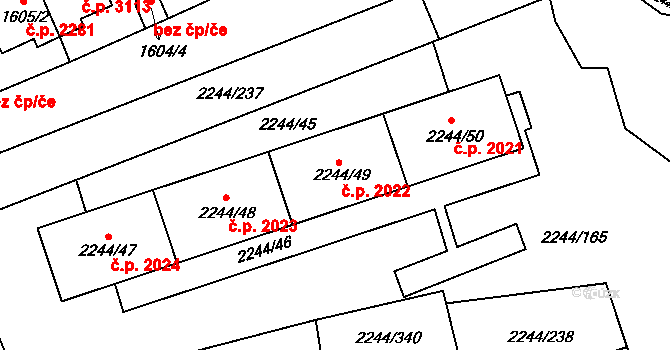 Strašnice 2022, Praha na parcele st. 2244/49 v KÚ Strašnice, Katastrální mapa