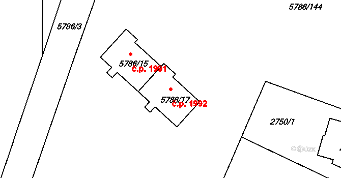 Česká Lípa 1992 na parcele st. 5786/17 v KÚ Česká Lípa, Katastrální mapa