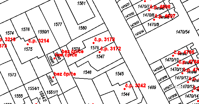 Chomutov 3172 na parcele st. 1547 v KÚ Chomutov II, Katastrální mapa
