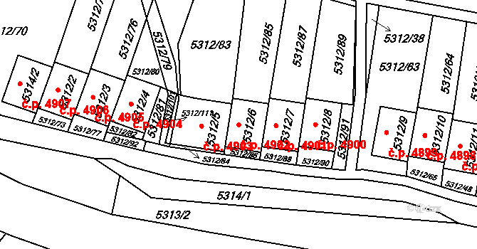 Chomutov 4902 na parcele st. 5312/6 v KÚ Chomutov I, Katastrální mapa