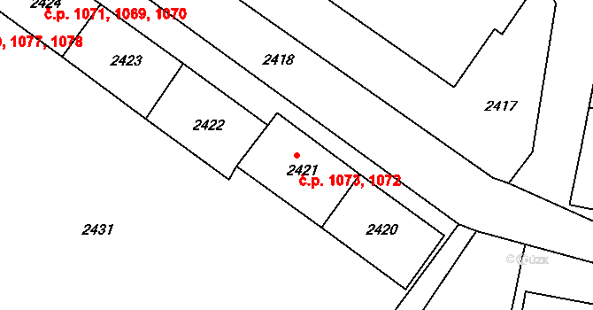 Jirkov 1072,1073 na parcele st. 2421 v KÚ Jirkov, Katastrální mapa