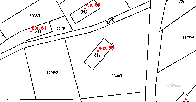 Polesí 36, Rynoltice na parcele st. 314 v KÚ Polesí u Rynoltic, Katastrální mapa