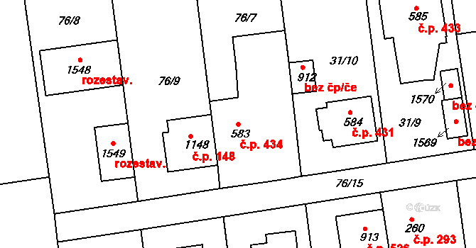 Malšovice 434, Hradec Králové na parcele st. 583 v KÚ Malšovice u Hradce Králové, Katastrální mapa