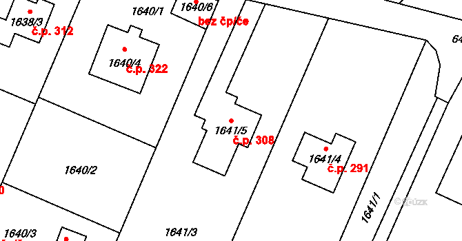 Želešice 308 na parcele st. 1641/5 v KÚ Želešice, Katastrální mapa