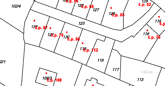 Velké Chvalovice 112, Pečky na parcele st. 119 v KÚ Velké Chvalovice, Katastrální mapa