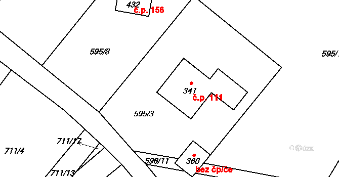 Žernovka 111, Mukařov na parcele st. 341 v KÚ Žernovka, Katastrální mapa