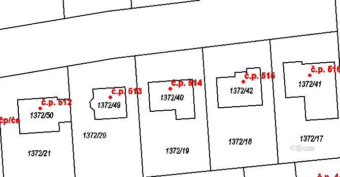 Žabčice 514 na parcele st. 1372/40 v KÚ Žabčice, Katastrální mapa
