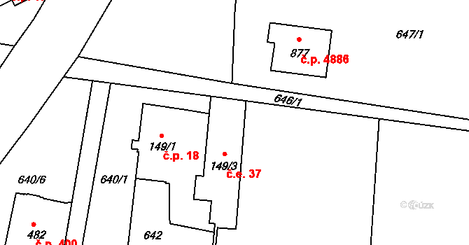 Kokonín 37, Jablonec nad Nisou na parcele st. 149/3 v KÚ Kokonín, Katastrální mapa