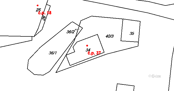 Sušany 37, Strupčice na parcele st. 34 v KÚ Sušany, Katastrální mapa