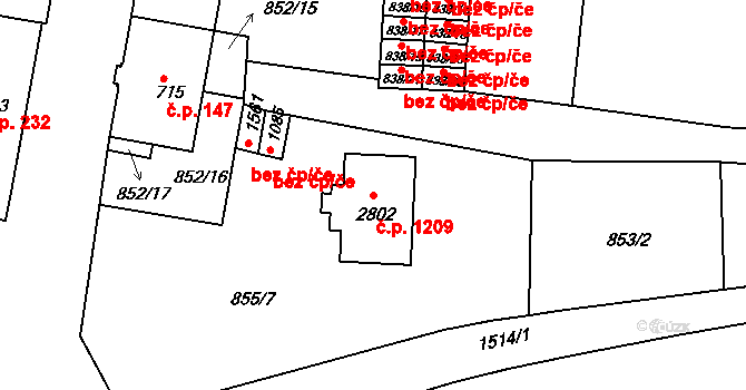 Prachatice II 1209, Prachatice na parcele st. 2802 v KÚ Prachatice, Katastrální mapa