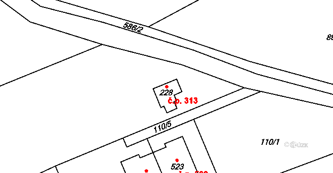 Lubina 313, Kopřivnice na parcele st. 228 v KÚ Drnholec nad Lubinou, Katastrální mapa