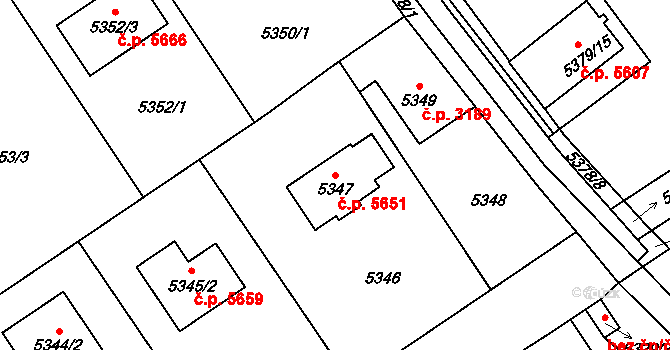 Chomutov 5651 na parcele st. 5347 v KÚ Chomutov I, Katastrální mapa