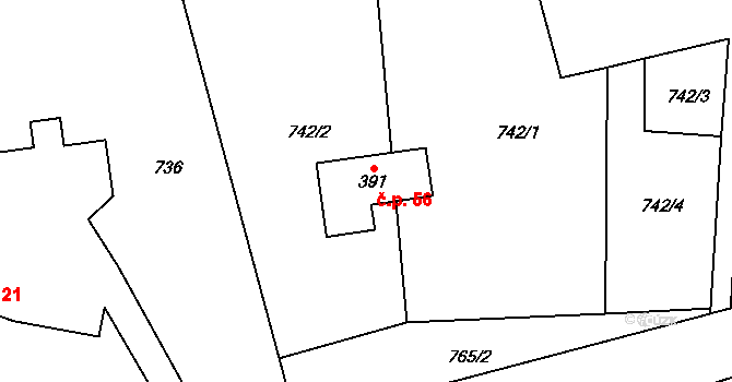 Semínova Lhota 56, Újezd pod Troskami na parcele st. 391 v KÚ Újezd pod Troskami, Katastrální mapa