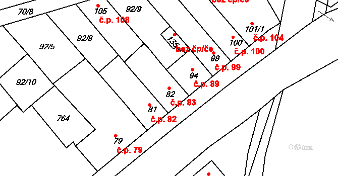 Soběchleby 83, Krupka na parcele st. 82 v KÚ Soběchleby u Krupky, Katastrální mapa