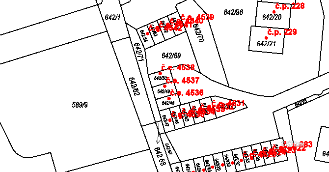 Svádov 4537, Ústí nad Labem na parcele st. 642/49 v KÚ Svádov, Katastrální mapa