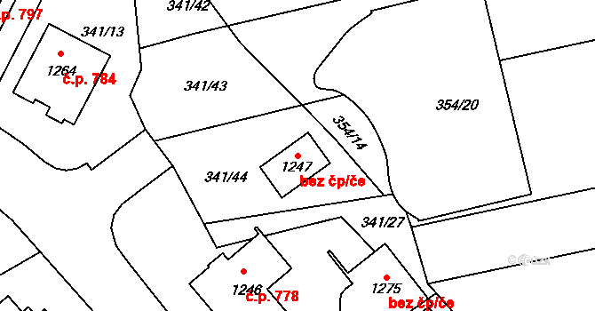 Žirovnice 43103308 na parcele st. 1247 v KÚ Žirovnice, Katastrální mapa