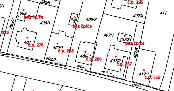 Oldřišov 266 na parcele st. 406/3 v KÚ Oldřišov, Katastrální mapa