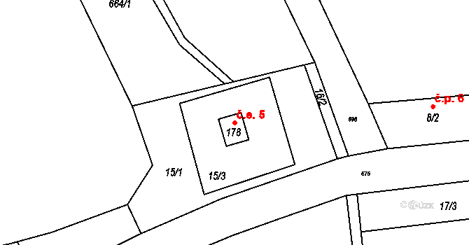 Mlýny 5, Kytlice na parcele st. 178 v KÚ Kytlické Mlýny, Katastrální mapa