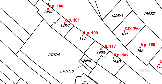 Drysice 100 na parcele st. 144 v KÚ Drysice, Katastrální mapa