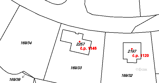 Podklášteří 1146, Třebíč na parcele st. 2257 v KÚ Podklášteří, Katastrální mapa