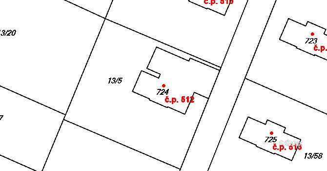 Nebory 512, Třinec na parcele st. 724 v KÚ Nebory, Katastrální mapa