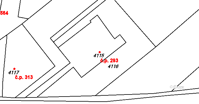 Choceňské Předměstí 293, Vysoké Mýto na parcele st. 4115 v KÚ Vysoké Mýto, Katastrální mapa