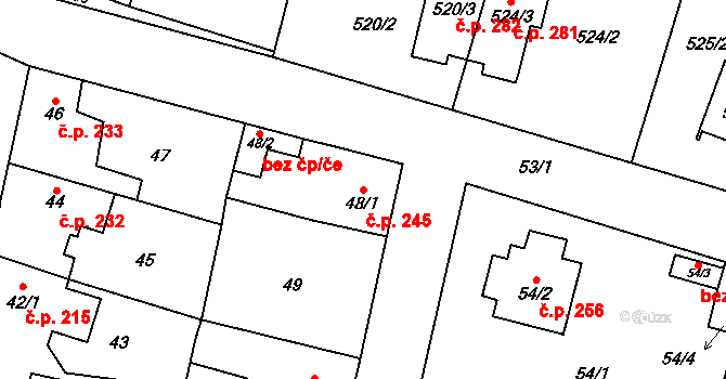 Chotíkov 245 na parcele st. 48/1 v KÚ Chotíkov, Katastrální mapa