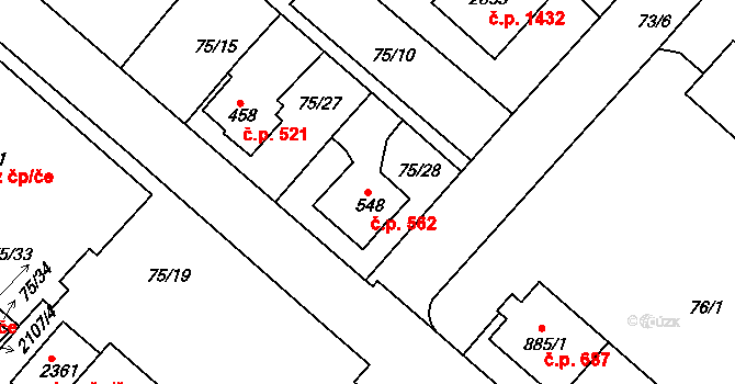 Neratovice 562 na parcele st. 548 v KÚ Neratovice, Katastrální mapa