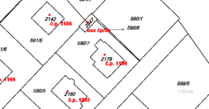 Neratovice 1196 na parcele st. 2179 v KÚ Neratovice, Katastrální mapa