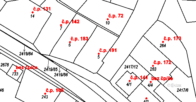 Klenčí pod Čerchovem 191 na parcele st. 5 v KÚ Klenčí pod Čerchovem, Katastrální mapa