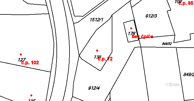 Zahořany 72 na parcele st. 138 v KÚ Zahořany u Domažlic, Katastrální mapa