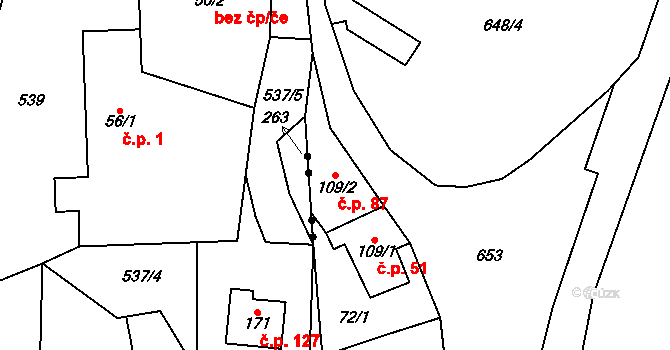 Teplice nad Metují 87 na parcele st. 109/2 v KÚ Teplice nad Metují, Katastrální mapa